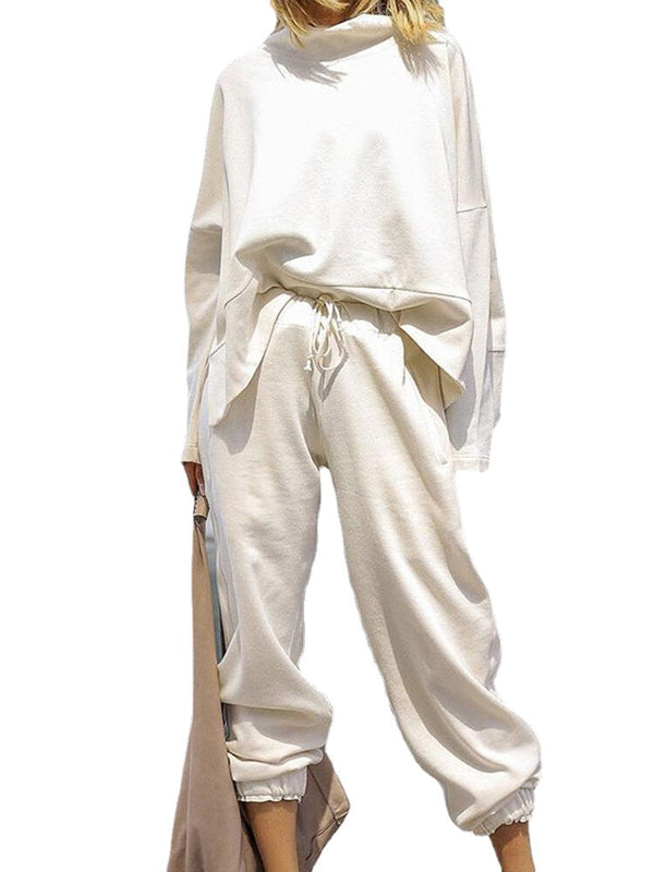 Women Plain Loose High Neck Tops Harem Pants Casual  Two-Piece Set