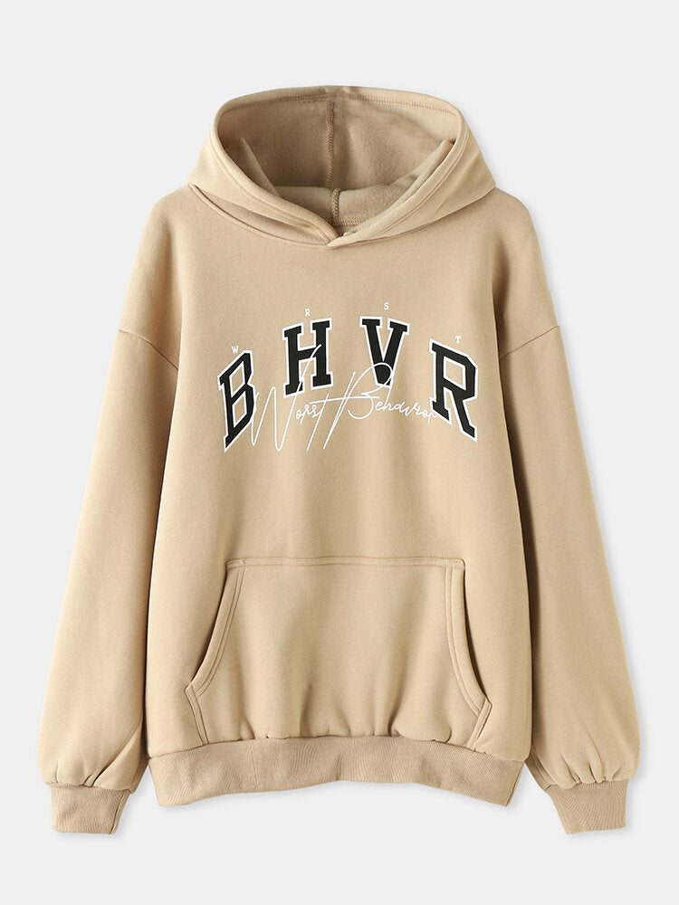 Women Letter Printing Velvets Kangaroo Pocket Cross-Border Warm Long-Sleeved Hooded Sweater Main image