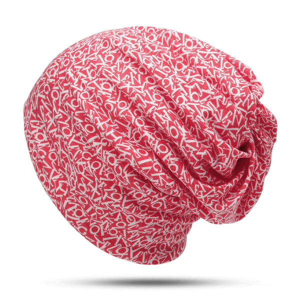 Unisex Cotton Beanie Multi-purpose Letters Print Scarf Headband Hat