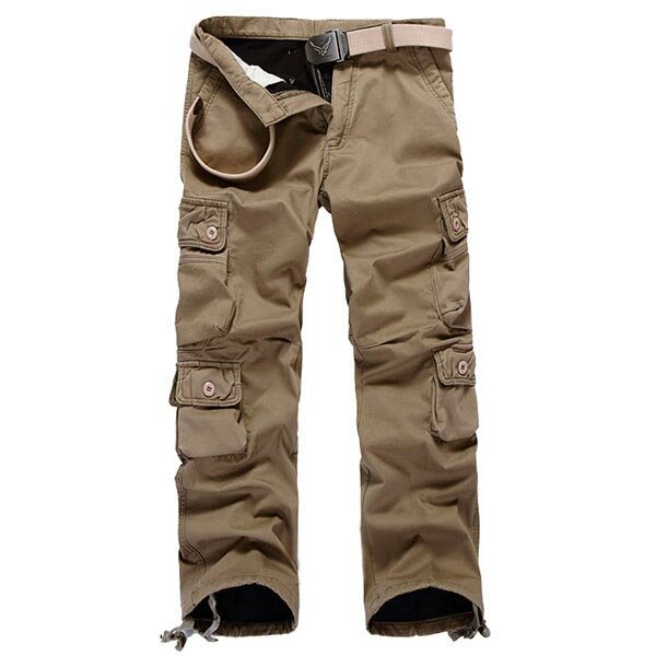 Men Thick Outdoor Multi Pockets Polar Fleece Lined Cotton Cargo Pants