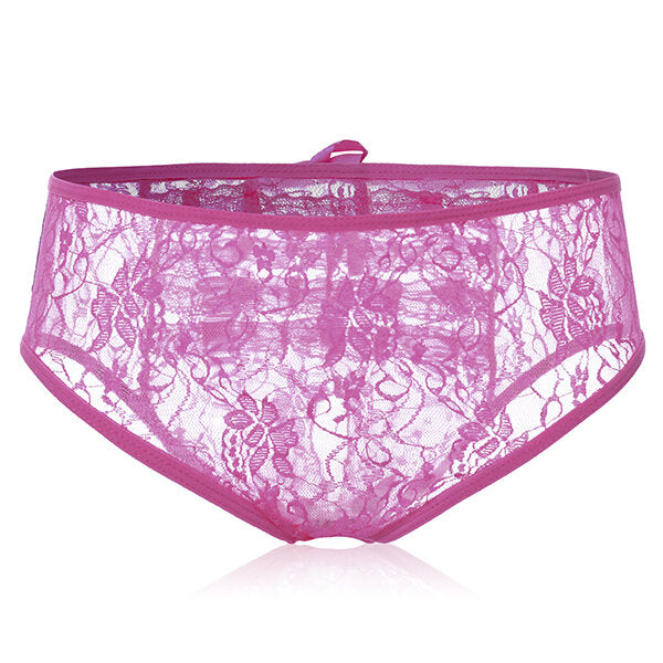 Plus Size Sexy Crotchless Lace Ruffle Back Low Waist Panties for Women