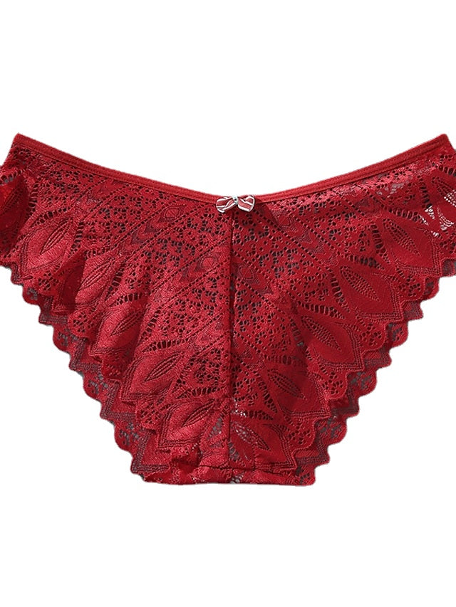 Women's Sexy Panties Brief Underwear 1pc , pack Underwear Sexy Criss Cross Bow Hole Lace Nylon Mid Waist Sexy Black Khaki Red