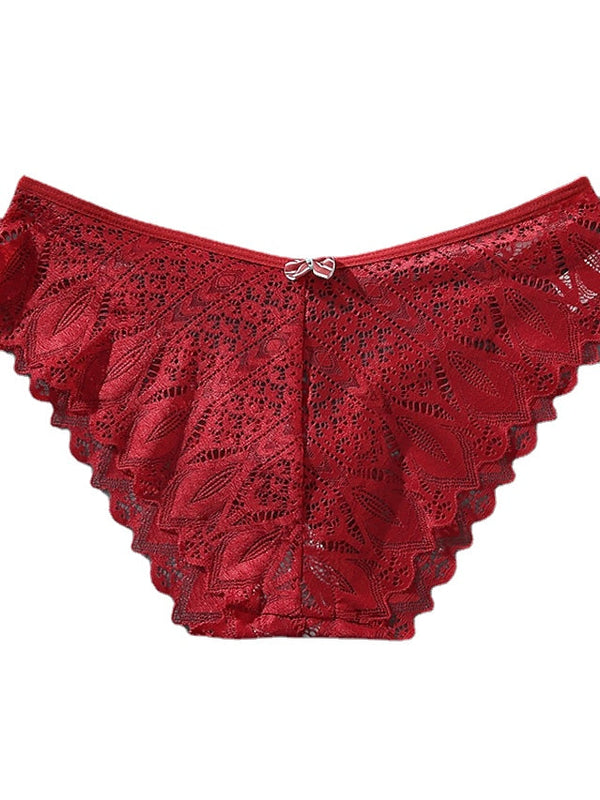 Women's Sexy Panties Brief Underwear 1pc , pack Underwear Sexy Criss Cross Bow Hole Lace Nylon Mid Waist Sexy Black Khaki Red