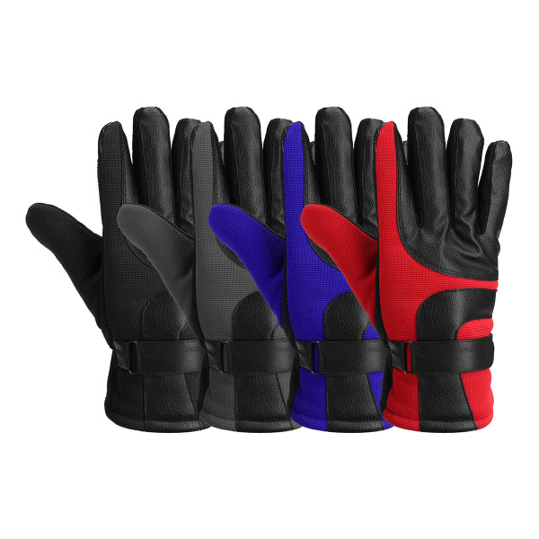 Waterproof Winter Motorcycle Leather Gloves, Touchscreen, Warm, Red/Blue/Black/Grey Main image
