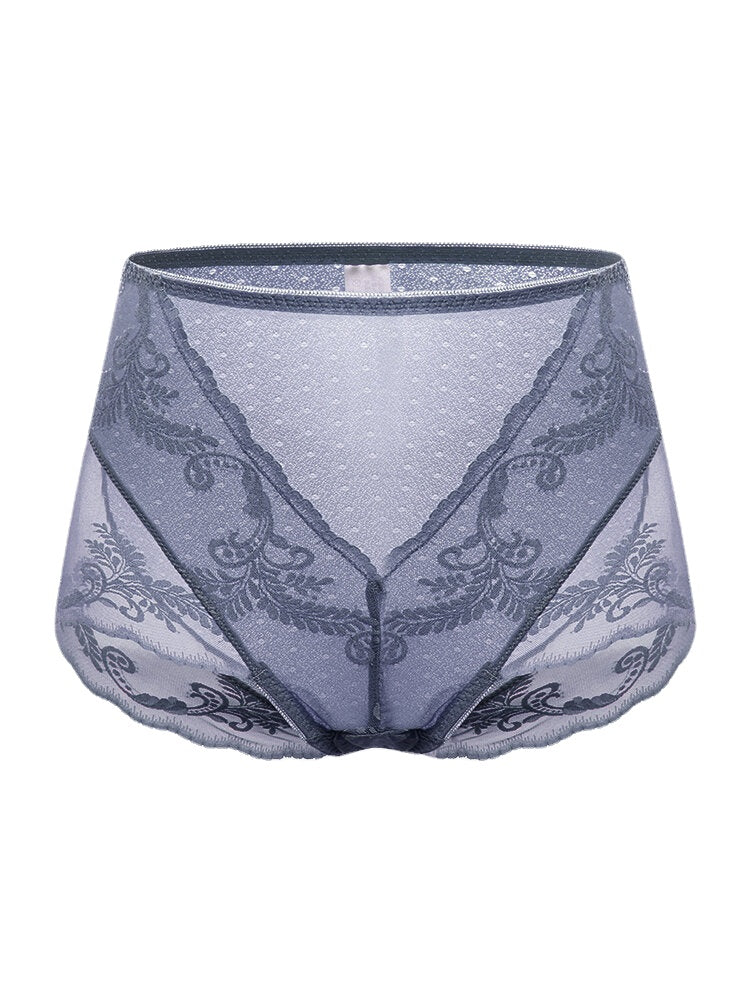 Plus Size Lace Jacquard Sheer High Waist Breathable Panties