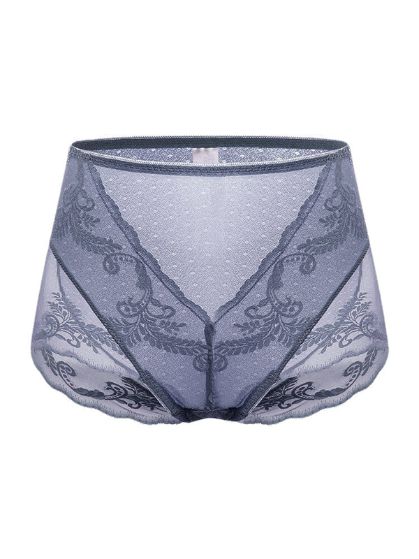 Plus Size Lace Jacquard Sheer High Waist Breathable Panties