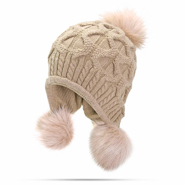 Womens Winter Warm Crochet Knitted Wool Beanie Hat Pompom Ball Ski Cap