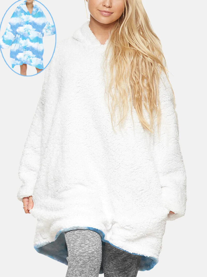 Women's Reversible Sky Print Blanket Hoodie with Pouch Pocket - Warm, Oversized Homewear