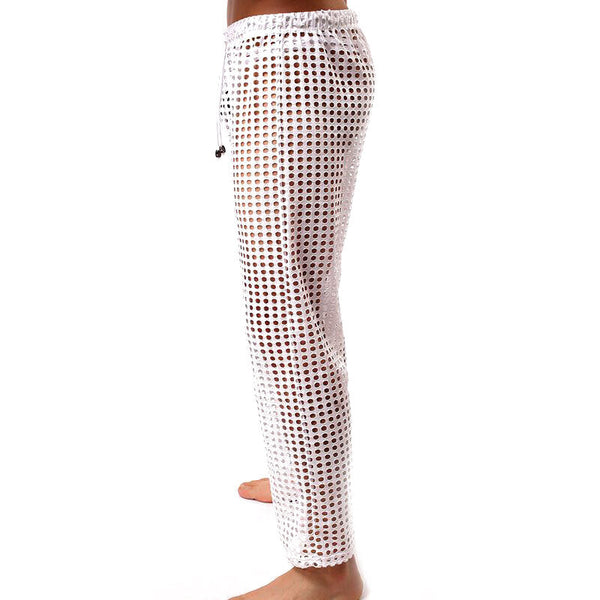 Sexy Hollow Mesh Breathable Perspective Home Sleepwear Pajamas Pants for Men