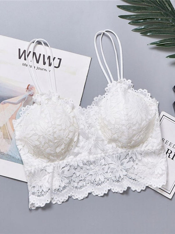 Women's Wireless Bras Fixed Straps Full Coverage Scoop Neck Breathable Lace Pure Color Pull-On Closure Date Casual Daily Nylon Sexy 1PC White Black , Bras & Bralettes , 1 PC