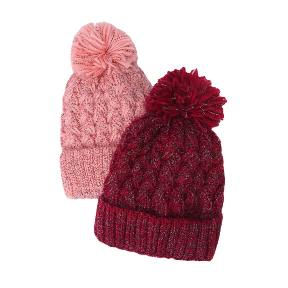 Women's Knitted Beanie Hat with Fluffy Ball, Plus Velvet, Warm Ear Protection, Mixed Colors Main image