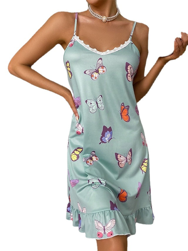 Women's Strap Dress Night Dress Mini Dress Daily Casual Print Floral Strap Home Lounge Light Green Pink