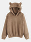 Cutie CasualSolid Color Fuzzy Ear Long Sleeve Patchwork Teddy Hoodies
