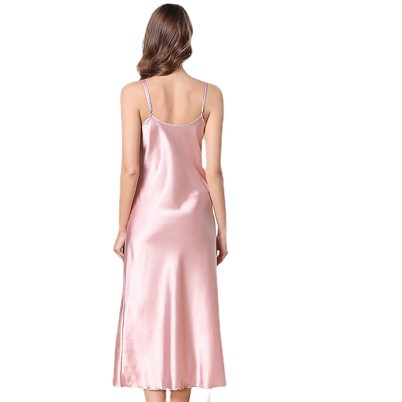 Women's Satin Pajamas Nightgown Sleeveless Backless V-Neck Spring Summer Home Party Gift Claret Secondary image