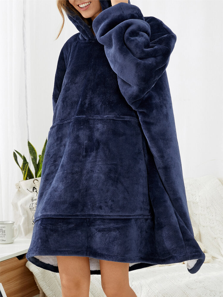 Women Flannel Oversized Kangaroo Pocket Hoodie Blanket Hoodie Home Warm Robes Main image
