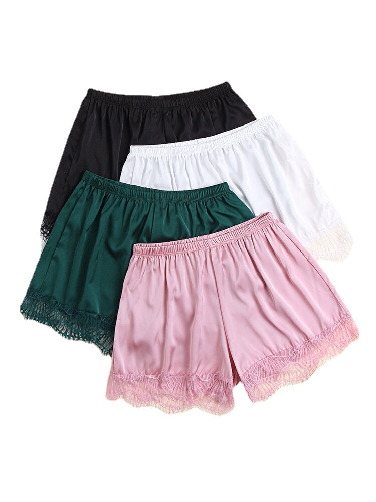 Faux Silk Seamless Lace Trim Smooth Butt Lifter Mid Waisted Safety Short Pants
