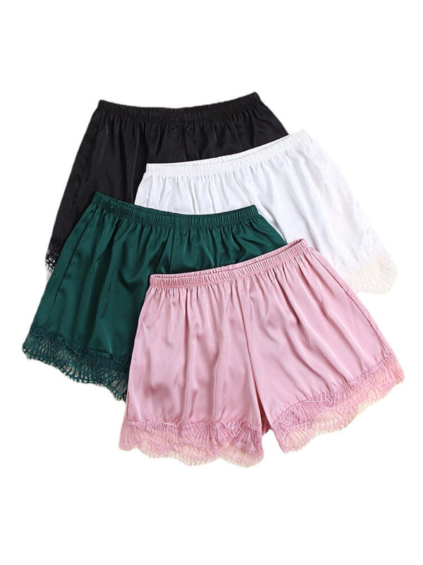 Faux Silk Seamless Lace Trim Smooth Butt Lifter Mid Waisted Safety Short Pants