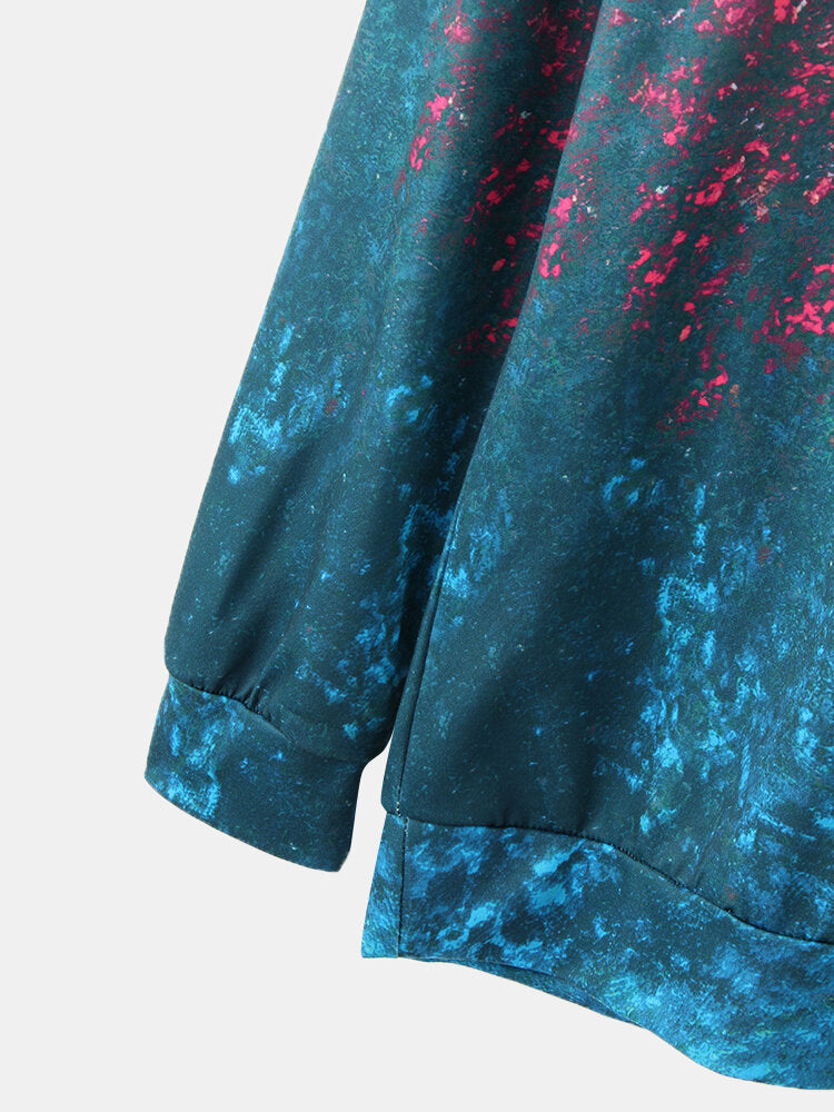 Women Colorful Tie-Dye Print O-Neck Casual Long Sleeve Pullover Sweatshirt