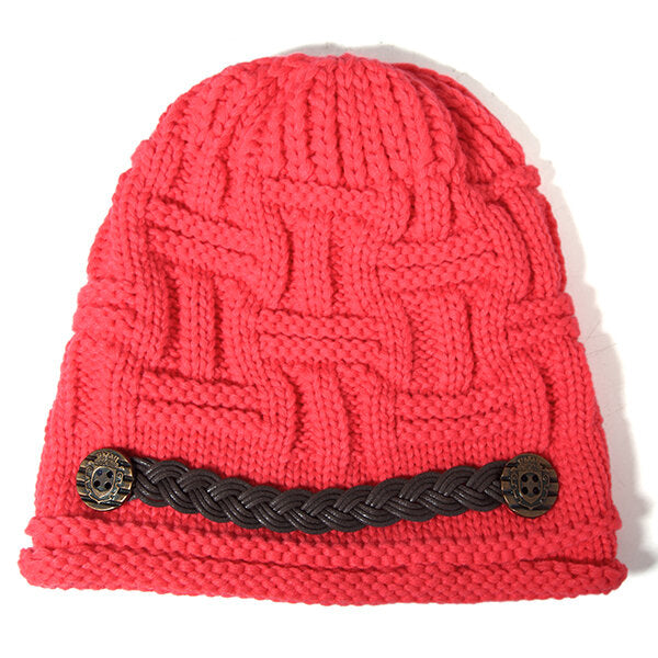 Women's Crochet Knit Beanie Hat with Button Detail - Baggy Style Secondary image