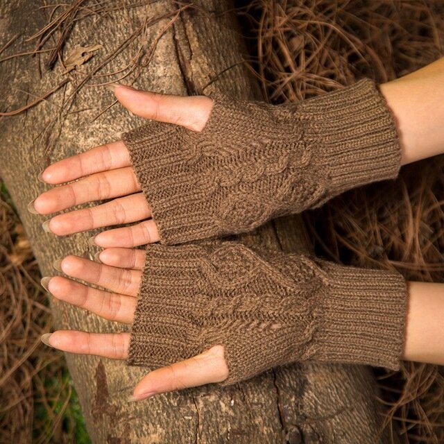 Wool Knit Half Finger Typing Female Diamond Finger Glove