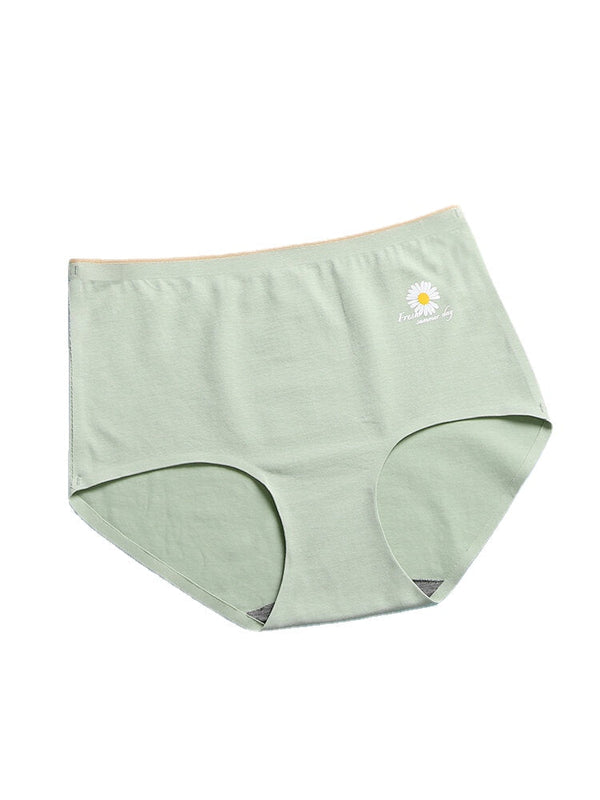 Women's Daisy Print High Waist Seamless Cotton Panties - Breathable & Antibacterial