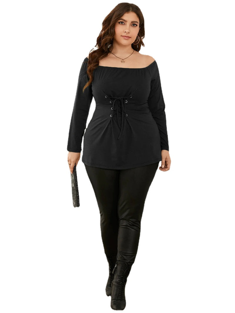 Plus Size Off The Shoulder Lace-Up Design Tee