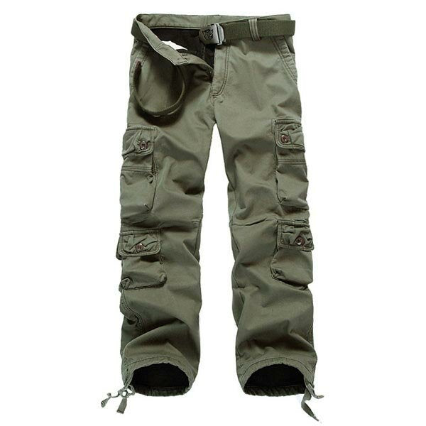 Men Thick Outdoor Multi Pockets Polar Fleece Lined Cotton Cargo Pants