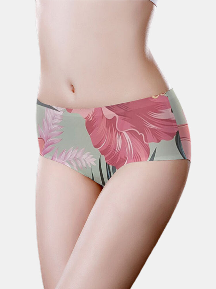 Women's Floral Ice Silk Mid-Waist Breathable Panties Secondary image