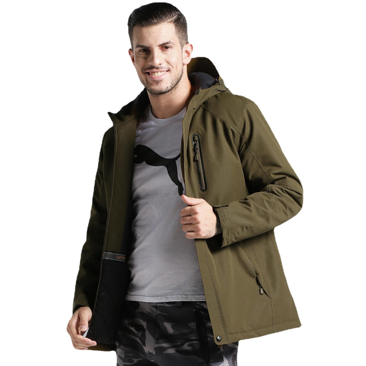 Man Electronic USB Heated Jacket Intelligent Heating Hooded Work Motorcycle Skiing Riding Coat Main image