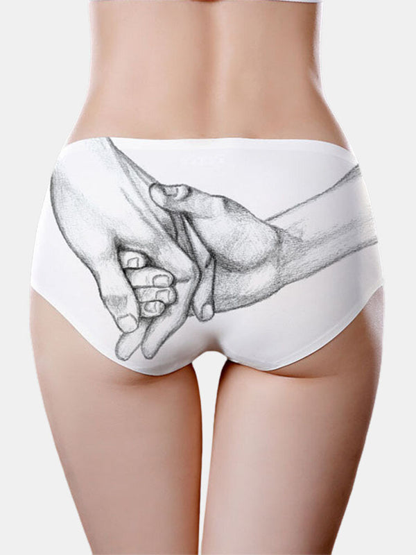 Women's Breathable Cotton Mid Waist Panty with Hand Print