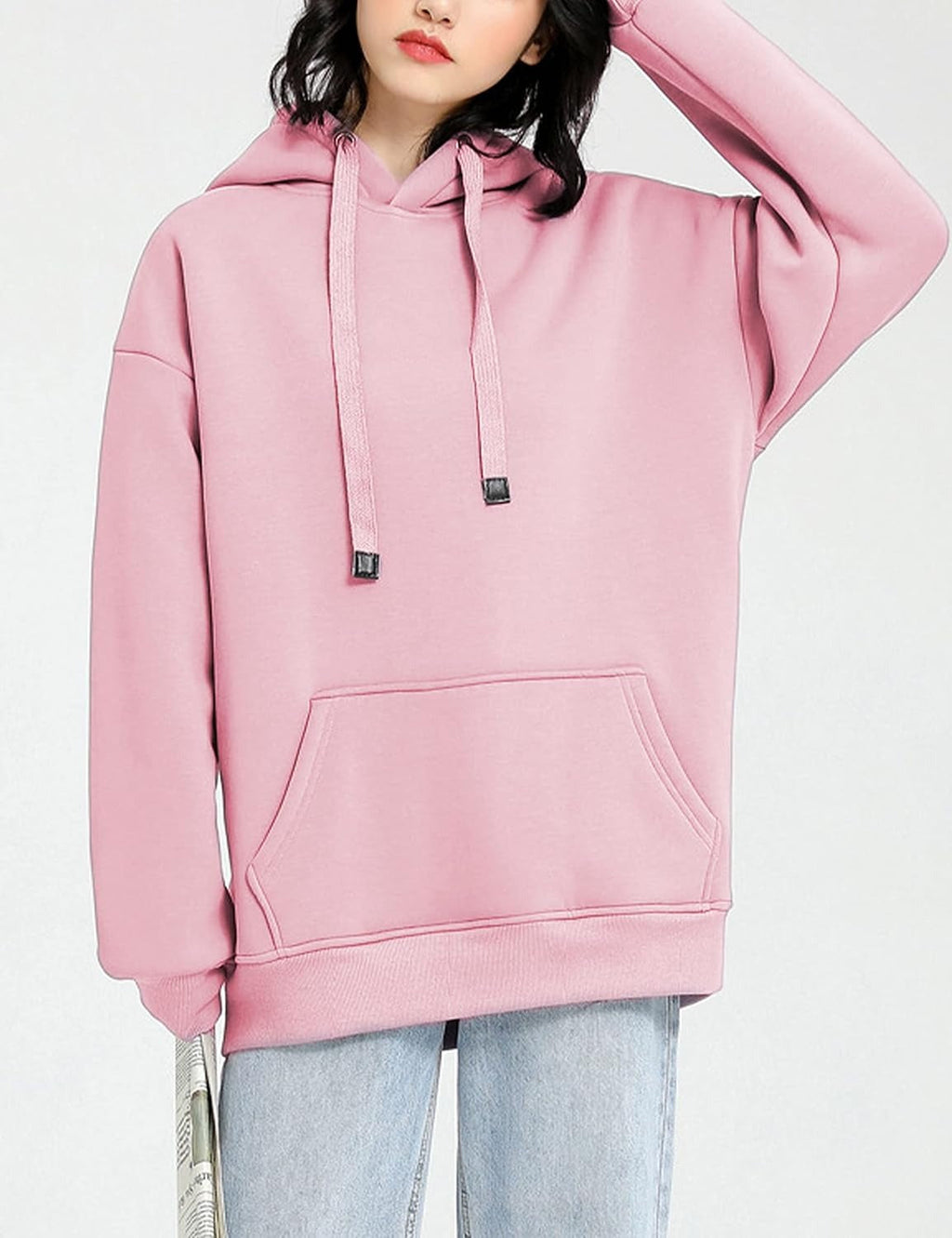Women’s Cozy Sherpa Lined Hoodie Sweatshirt – Adjustable Drawstring Hood, Kangaroo Pocket, Long Sleeves for Fall & Winter Comfort