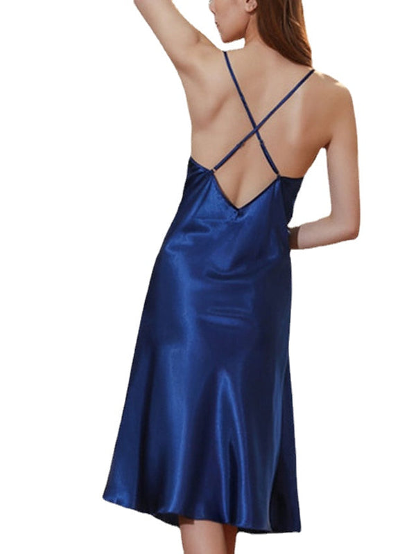 Women's Sheath Dress Slip Dress Midi Dress Sexy Dressy Backless Split Solid Colored Strap Party Home Black White