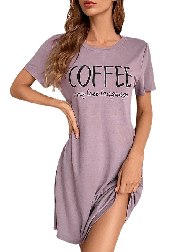 Women's T Shirt Dress Tee Dress Shift Dress Mini Dress Casual Cozy Print Letter Round Neck Home Lounge Black Pink
