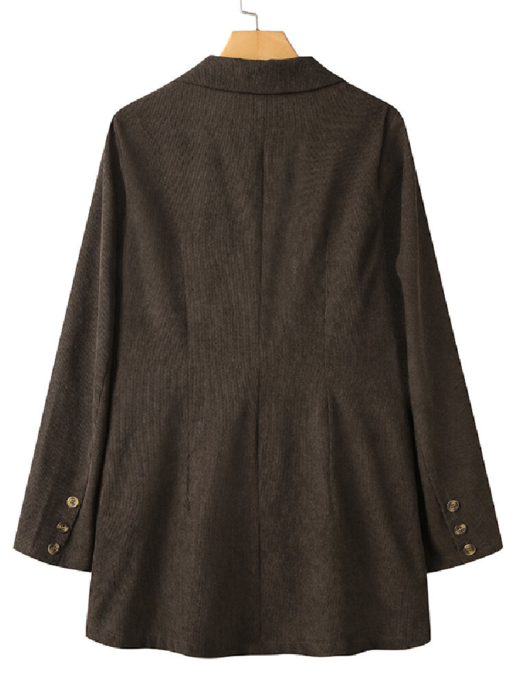 Women Corduroy Double Breasted Lapel Casual Long Sleeve Blazers With Pocket Secondary image