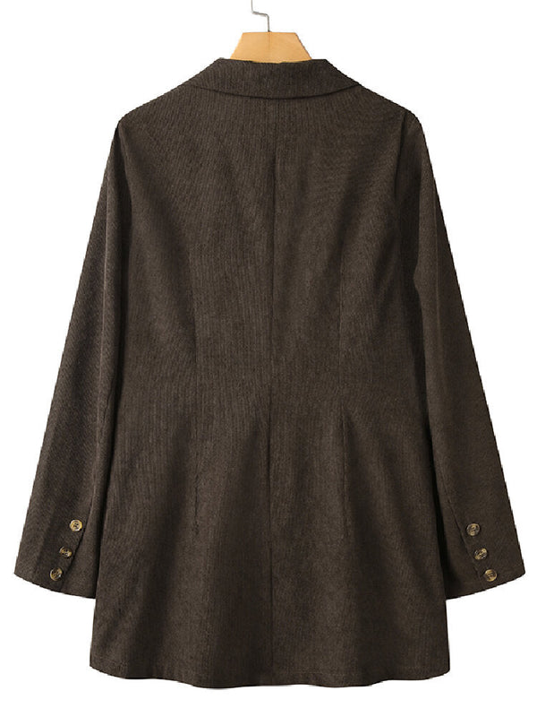 Women Corduroy Double Breasted Lapel Casual Long Sleeve Blazers With Pocket