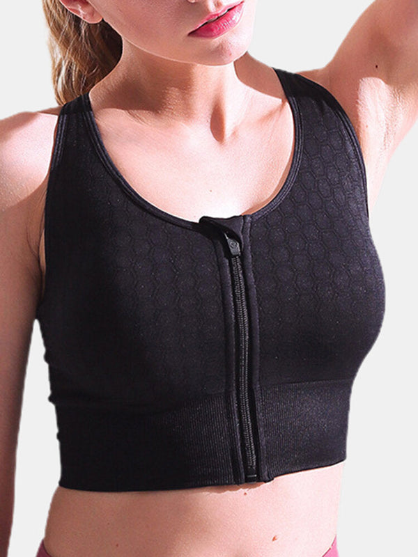 Zip Front Sports Bra Wireless Shockproof Full Coverage For Yoga Gym
