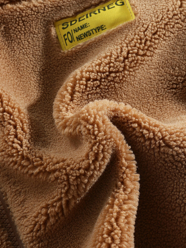 Mens Letter Applique Fleece Warm Plush Thick Jacket With Pocket