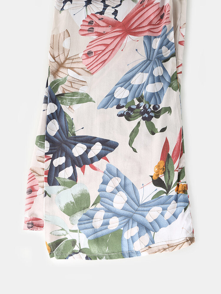 Women's V-Neck Butterfly Floral Pajama Set - Comfy Loungewear