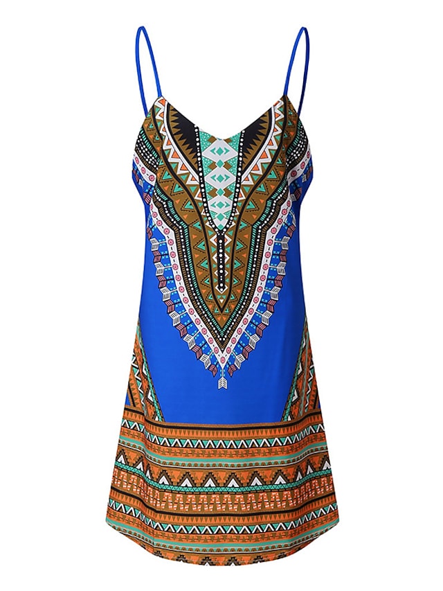 Women's Sleeveless Geometric Print Vacation Weekend Strap Dress