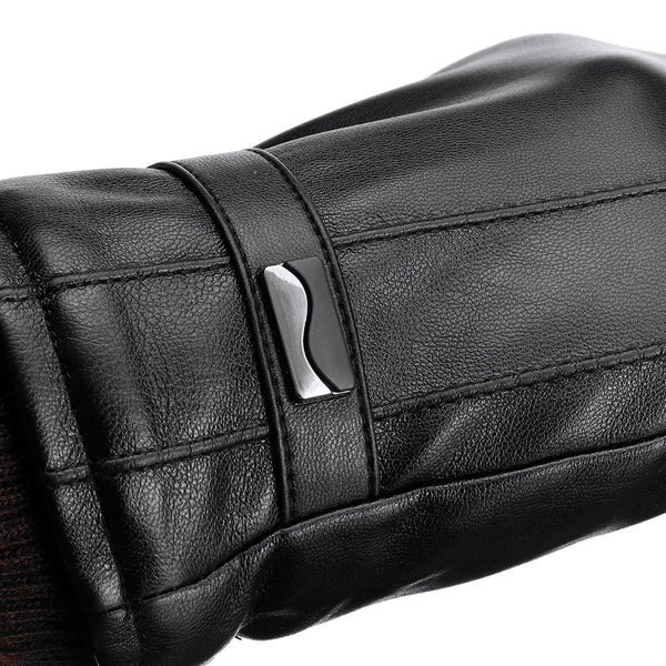 Men's Waterproof Touchscreen PU Leather Winter Gloves - Fleece Lined Thermal Warmth