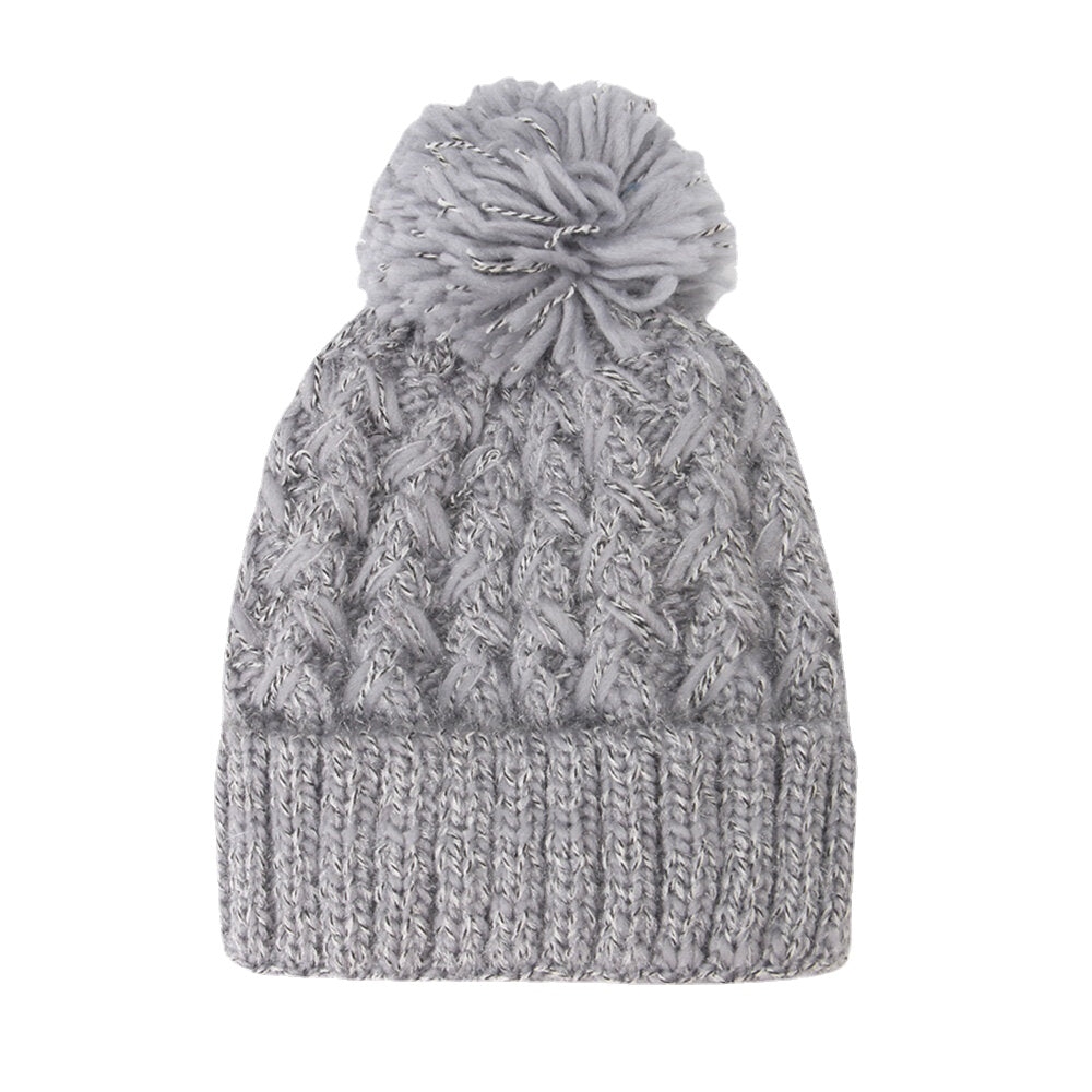 Women's Knitted Beanie Hat with Fluffy Ball, Plus Velvet, Warm Ear Protection, Mixed Colors
