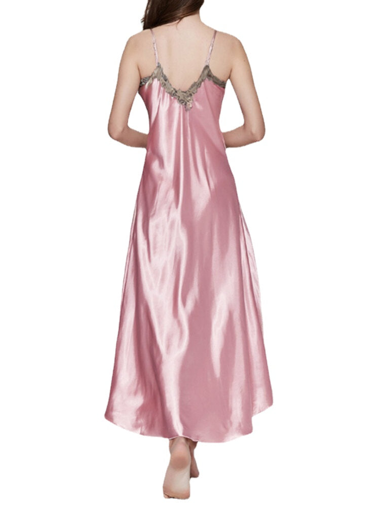 Women's Lace Satin V-Neck Sleeveless Nightgown Dress