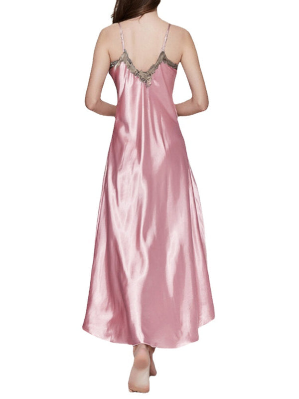 Women's Lace Satin V-Neck Sleeveless Nightgown Dress