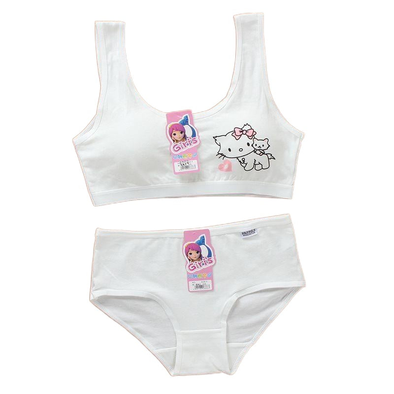 Comfortable Breathable Girls' Cartoon Pattern Cotton Underwear With Training Bra Secondary image