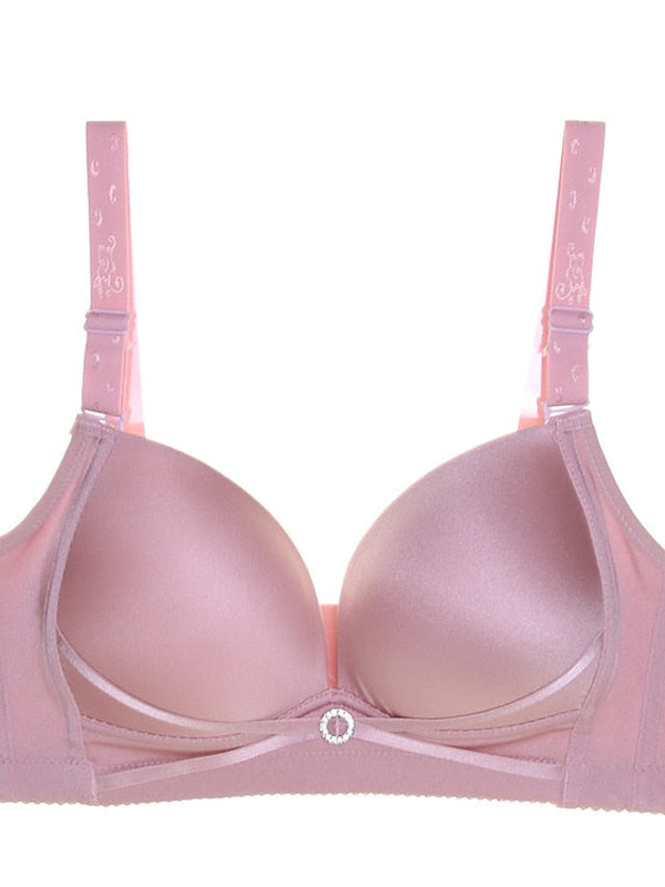 Women's Wireless Bras Double Strap Adjustable 34 Cup Deep V Breathable Push Up Pure Color Hook & Eye Casual Daily Nylon 1PC