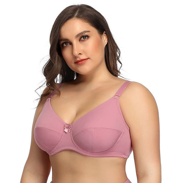 Women's Underwire Bras Full Coverage Pure Color Hook & Eye Nylon 1PC Plus Size