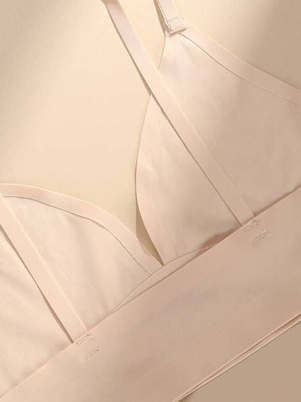 Women's Wireless Bras Sports Bras Fixed Straps Sheer Bras 3,4 Cup V Neck Yoga Breathable Push Up Pure Color Pull-On Closure Sport Date Casual Daily Nylon 1PC Beige , Bras & Bralettes , 1 PC