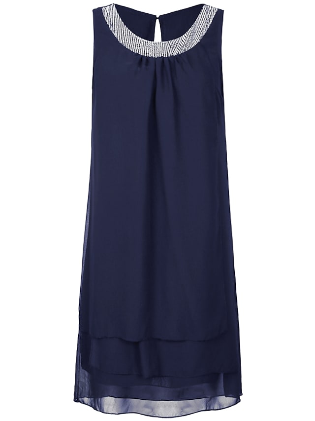 Women's Sleeveless Pure Color Crew Neck Casual Weekend Temperament Chiffon Dress