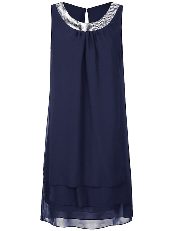 Women's Sleeveless Pure Color Crew Neck Casual Weekend Temperament Chiffon Dress