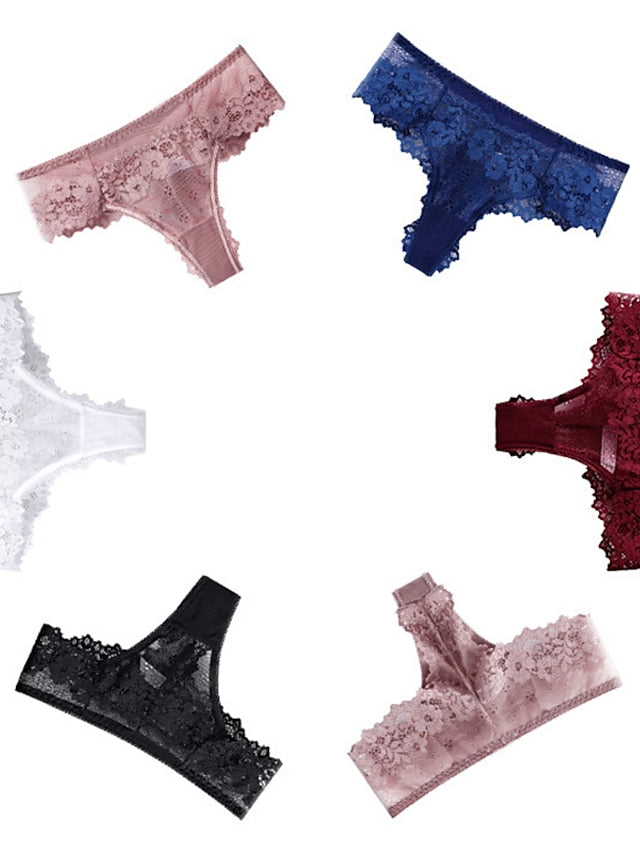 Womens Underwear Lace Hollow Out Hipster Panties Solid Color T Back Low Waist Ladies Briefs Main image